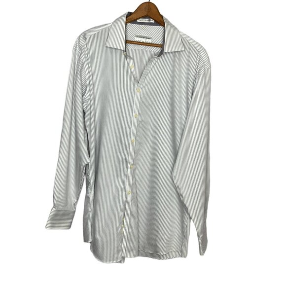 Jhane Barnes Men's 16.5 32/33 Large L White Gray Striped Non Iron Slim Fit Shirt - Picture 1 of 4